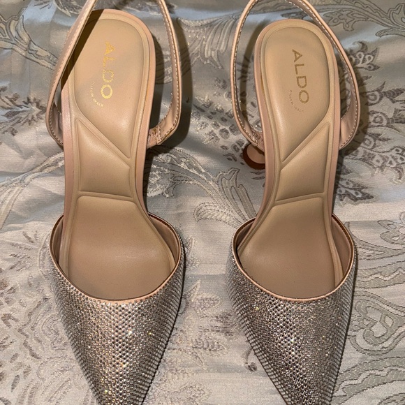 Aldo Cream Silver Sculptural Heels - Picture 2 of 6